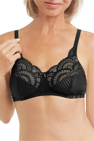 Amoena Karolina Wire-Free Black Pocketed Bra | Black/Sand | #44763