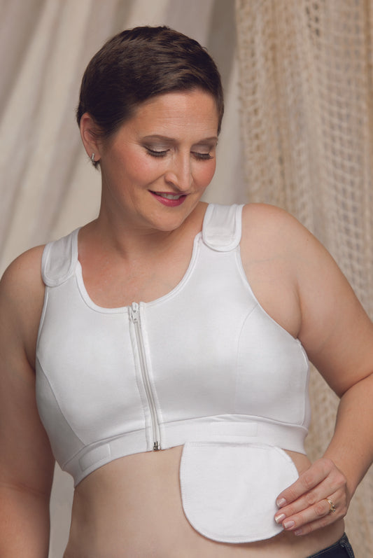 Nearly Me Post-Surgical Light Compression Post-Op White Bra #510