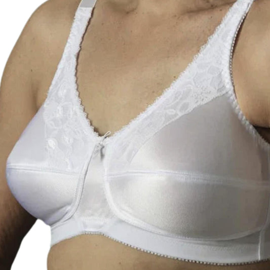 Nearly Me #600 Lace Bandeau Mastectomy White Bra