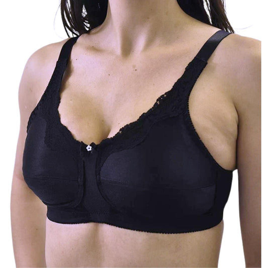 Nearly Me #680 Lace Accent Mastectomy Black Bra