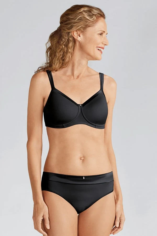 Amoena Lara Satin Wire-Free Black Mastectomy Bra | #44212