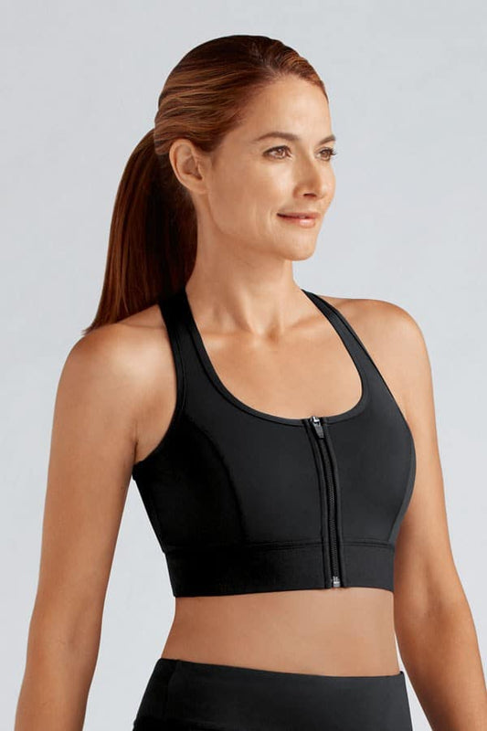 Gloria Bra Medium Support Sports Zipper Bra - Black | #44070